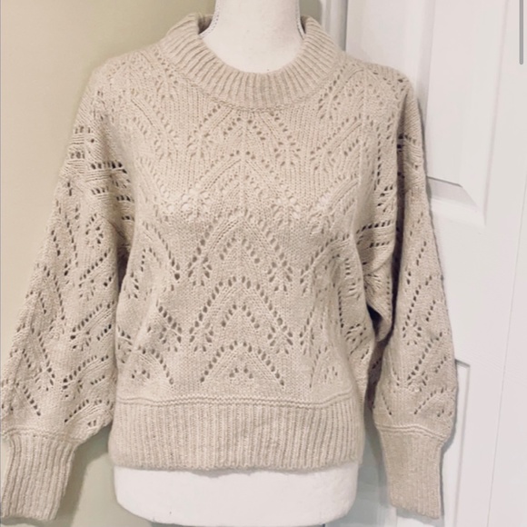 Oatmeal pointelle sweater with balloon sleeves - Picture 2 of 2